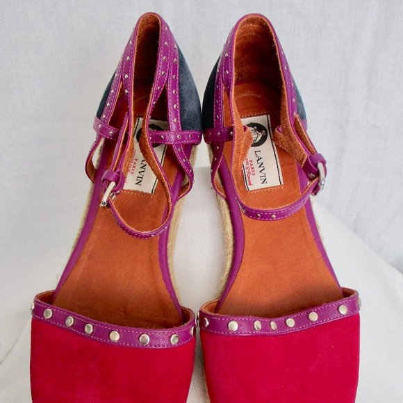 Lanvin Fuchsia and Black Suede Studded Espadrilles (Pre-owned) Size 39 EU / 9 US - Picture 2 of 16